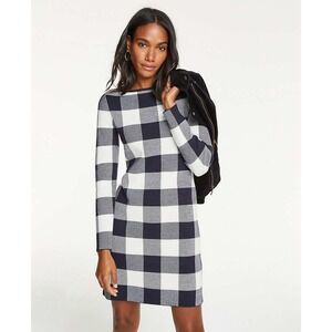 Ann Taylor Sweater Dress Sz Small‎ Black/White Buffalo Plaid Wool Blend NWT $149